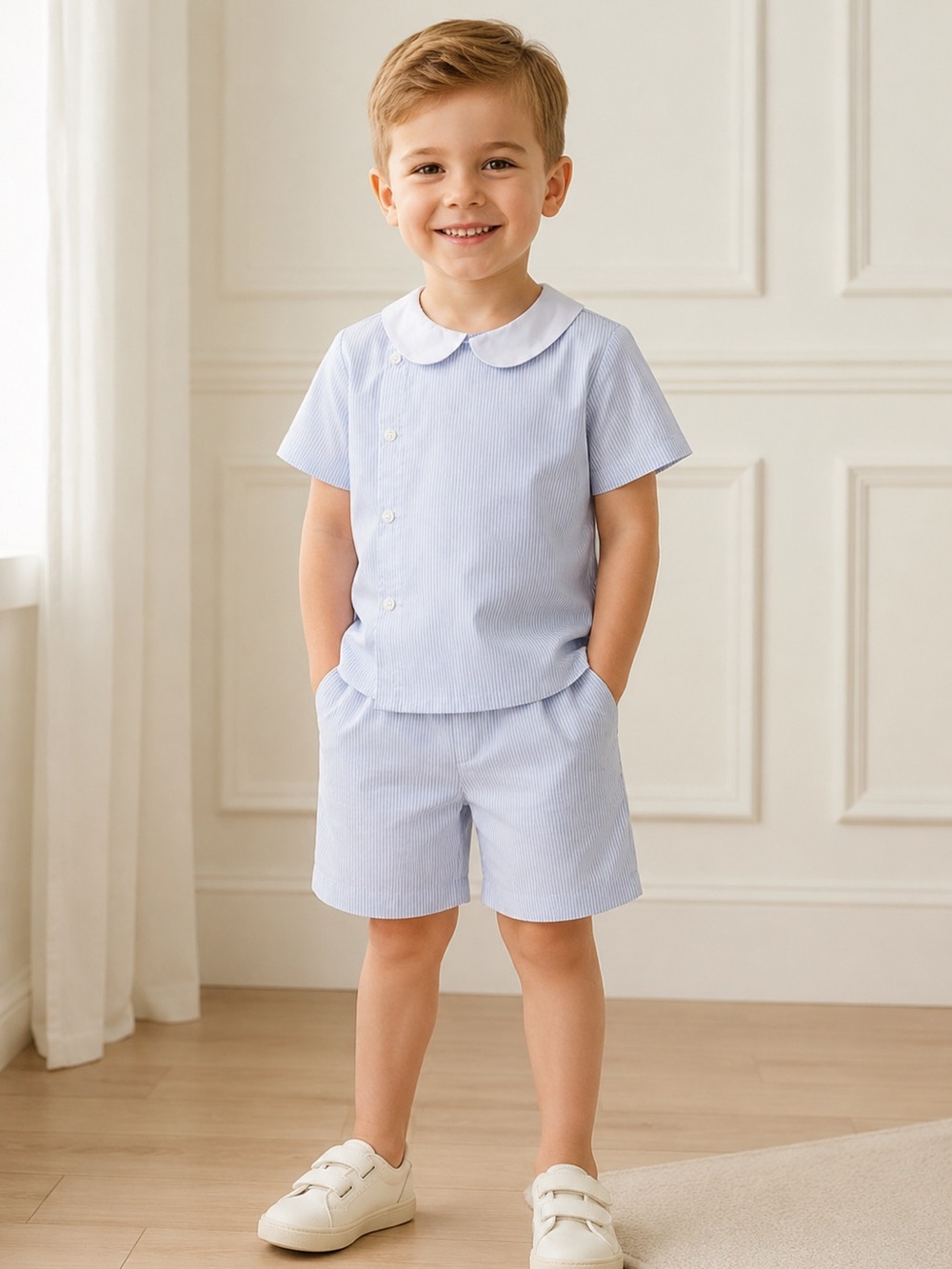 Edgehill Collection Little Boys Woven Stripe Shirt & Shorts Set 5 NWT